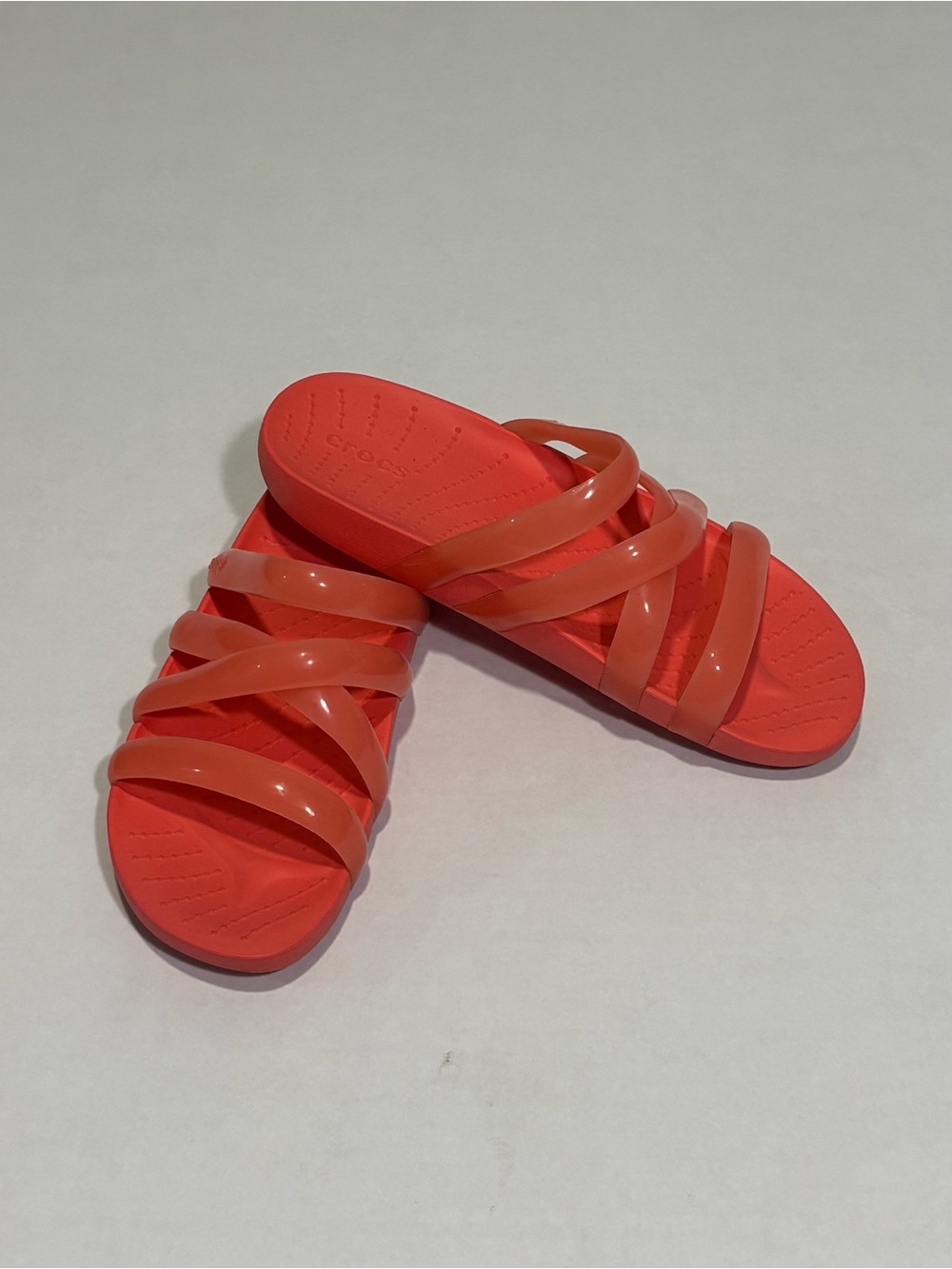 Crocs Women's Orange Slip-On Slide Sandals Synthetic Upper Logo Accent US 4